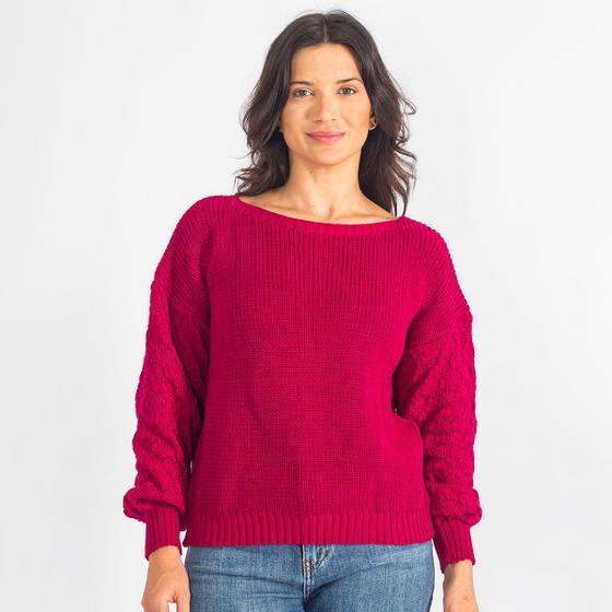 Imagem de Blusa Tricot De Lã Feminina Gola Canoa Manga Com Detalhes