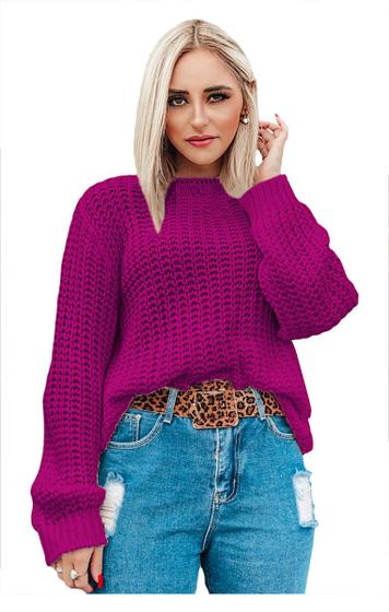 Imagem de Blusa Tricot Feminina Lã Grossa Ampla Outono Inverno