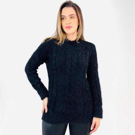 Imagem de Blusa Tricot Nacional de Lã Alongada Manga Longa Feminina