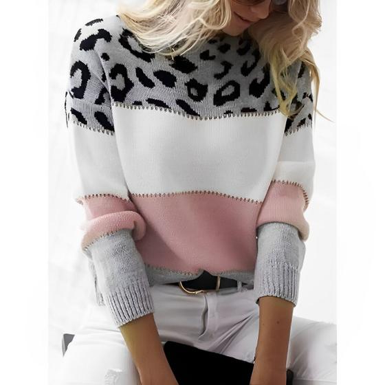 Imagem de Blusa Tricot Oncinha Manga Longa Frio Inverno Trico Outono Quentinha Listrada Estilosa Tendência Lançamento Inverno