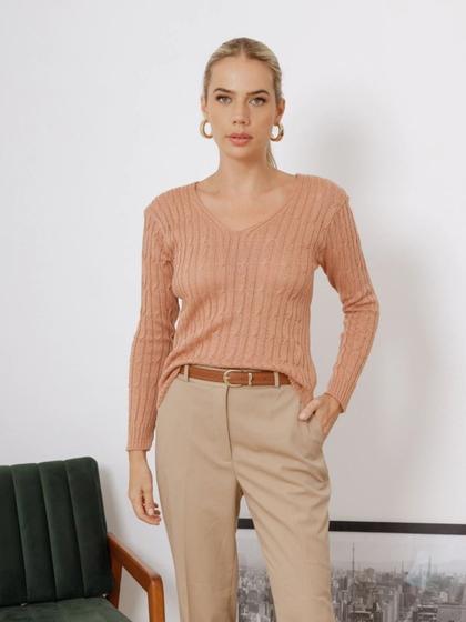 Imagem de Blusa Tricot Roupas Feminina Suéter Decote V Trança