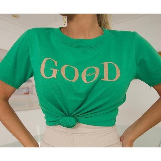 Imagem de Blusa tshirt feminina viscolycra Good vibes gola rasa estilo