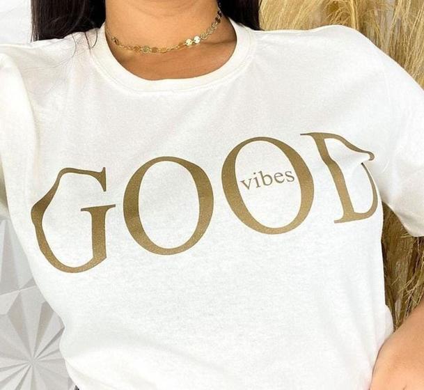 Imagem de Blusa tshirt feminina viscolycra Good vibes gola rasa