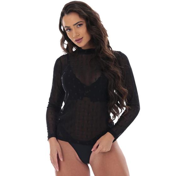 Imagem de Blusa Tule Camisa Poá Frimodas Manga Longa Transparente