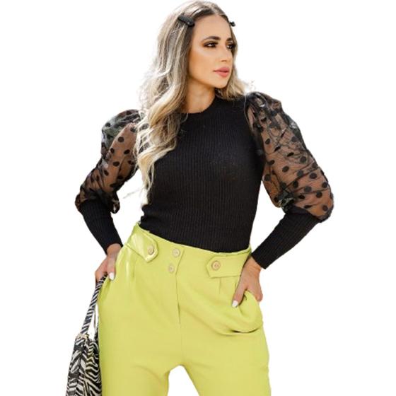 Imagem de Blusa Tule Manga Longa Luxo Elegante Poá