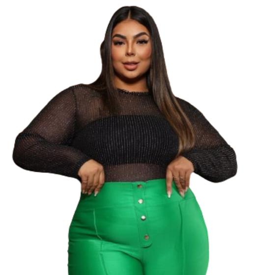 Imagem de Blusa Tule Transparente Plus Size Manga Longa