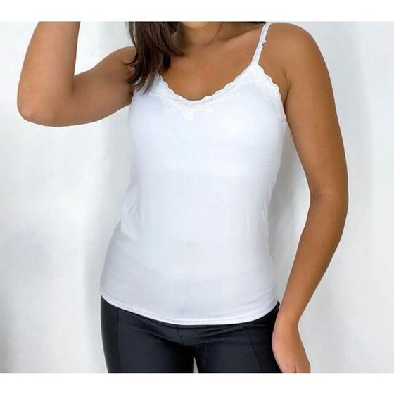 Imagem de Blusa viscolycra alça fina com bojo decote renda feminino moda