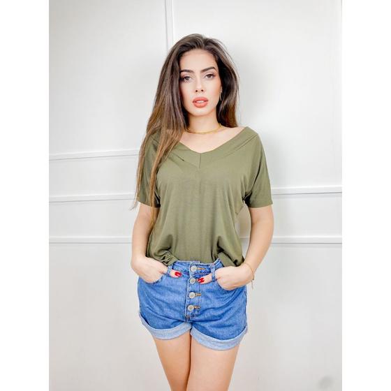 Imagem de Blusa viscolycra decote v profundo manca 3/4 moda básica feminina