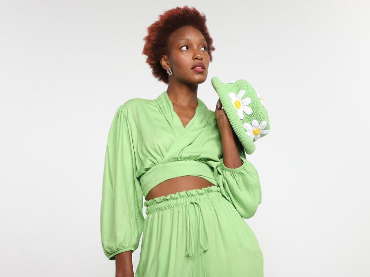 Imagem de Blusa Vista Magalu Manga Bufante Decote Amarração