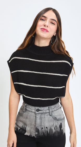 Imagem de Blusa Zinco Gola Alta Cavada Tricot Cru-Preto