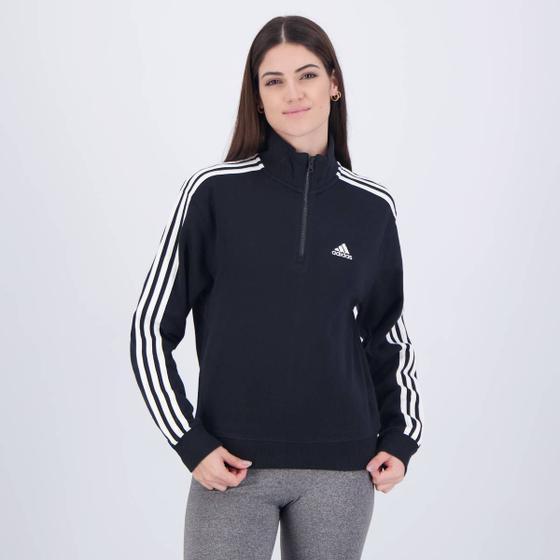 Imagem de Blusão Adidas 3 Stripes Com Zíper Feminino Preto e Branco