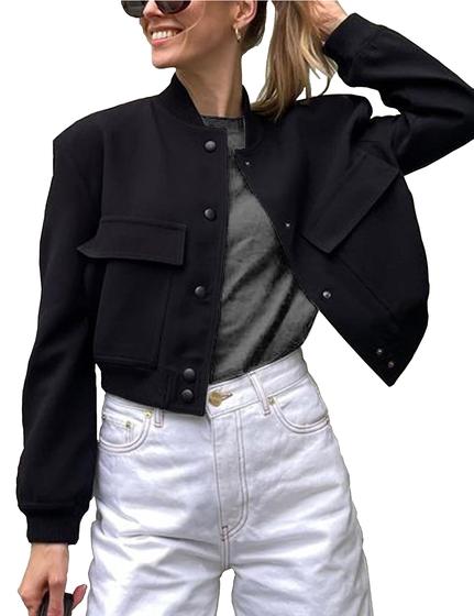 Imagem de Blusão Cropped Bomber Varsity Shacket Lumister Fashion - Feminino