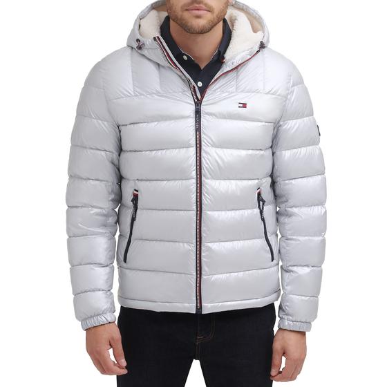 Imagem de Blusão Masculina Tommy Hilfiger, de peso médio, puffer, cinza perolado