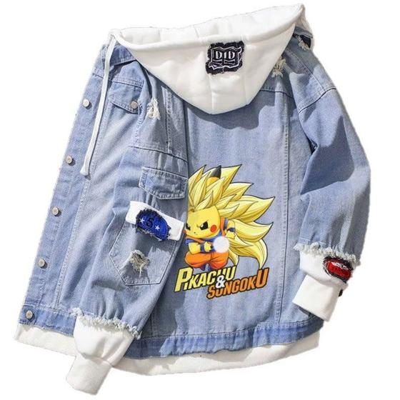 Imagem de Blusão SENMU Denim Dragon Ball Pikachu Goku para homem