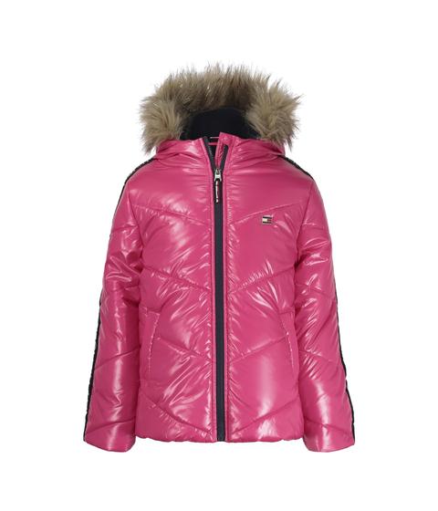 Imagem de Blusão Tommy Hilfiger Chevron Puffer para meninas Fuchsia 4T