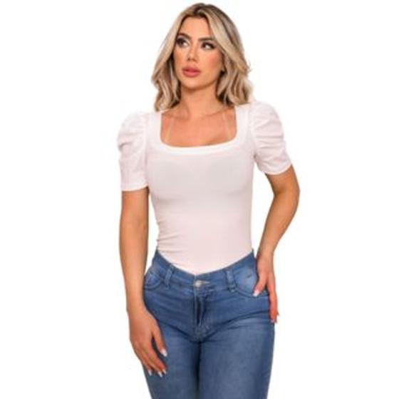 Imagem de blusas elegantes mangas bufantes decote quadrado moda bloqueira