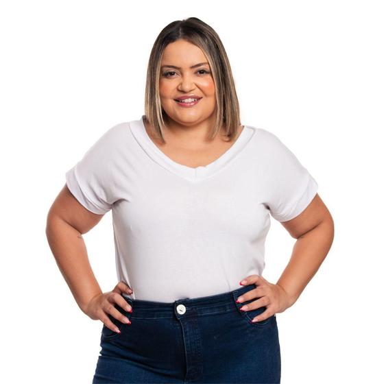 Imagem de Blusas Femininas Camiseta Básica Lisa Manga Curta Plus Size Kit 3 Cores