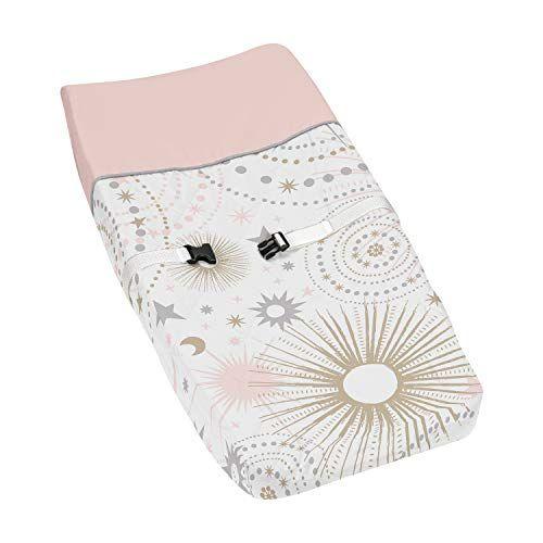 Imagem de Blush Pink, Gold, Grey and White Star and Moon Changing Pad Cover for Celestial Collection by Sweet Jojo Designs