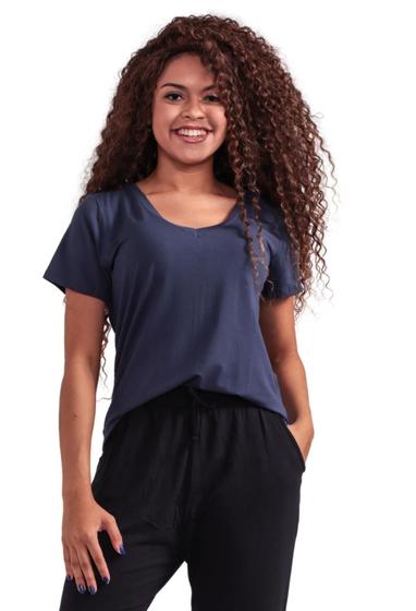 Imagem de Blusinha Básica Feminina Azul Marinho Fresquinha Confortável