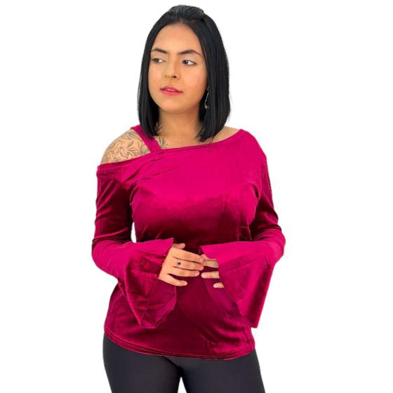 Imagem de Blusinha Blusa Feminina Manga Longa Morcego Camurça Inverno