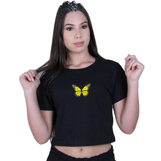 Imagem de Blusinha Cropped Algodão Borboleta Amarela