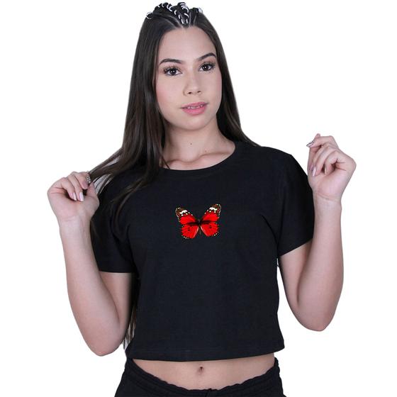 Imagem de Blusinha Cropped Algodão Borboleta Vermelha