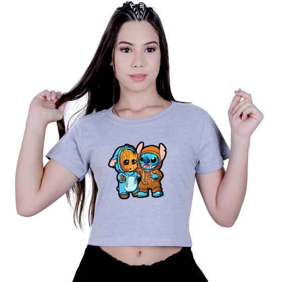 Imagem de Blusinha Cropped Algodão Lilo stitch And Groot