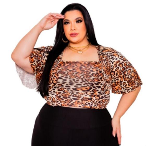 Imagem de Blusinha Feminina Blusa Plus Size Cropped Manguinha