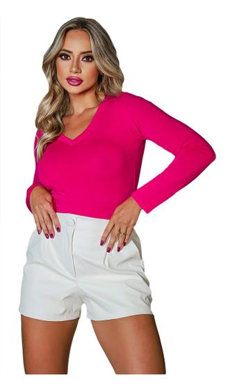 Imagem de Blusinha Feminina Blusa Viscolycra Manga Longa Gola V Básica