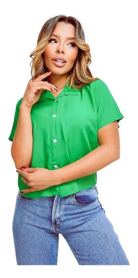 Imagem de Blusinha Feminina Camisa Social Cropped Botões Manga Curta