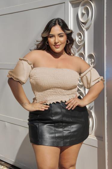 Imagem de Blusinha Feminina Plus Size Cropped sem alça Elástica Ajustavel Manga Princesa