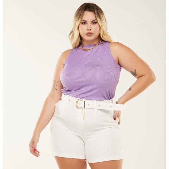 Imagem de Blusinha Regata Plus Size malha canelada Confort Top Premium  primavera verão básica casual.