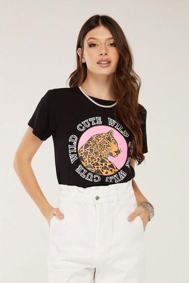 Imagem de Blusinha T-shirt Blogueira Camisetas Estampa Leopardo Onça