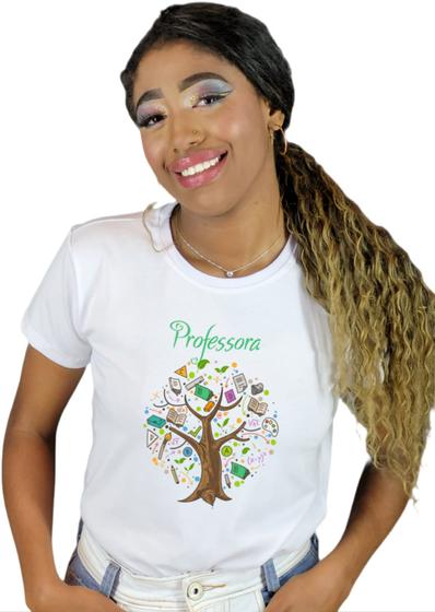Imagem de Blusinhas femininas de professora árvore ensino infantil escola uniforme camiseta