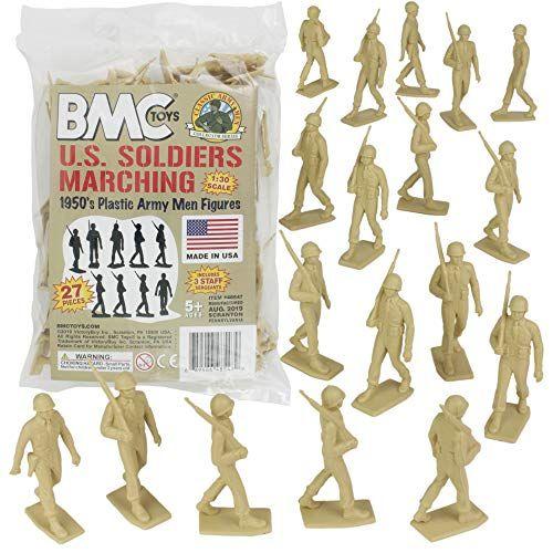 Imagem de BMC Marx Plastic Army Men Marchando soldados dos EUA - Tan 27pc WW2 Figuras feitas nos EUA