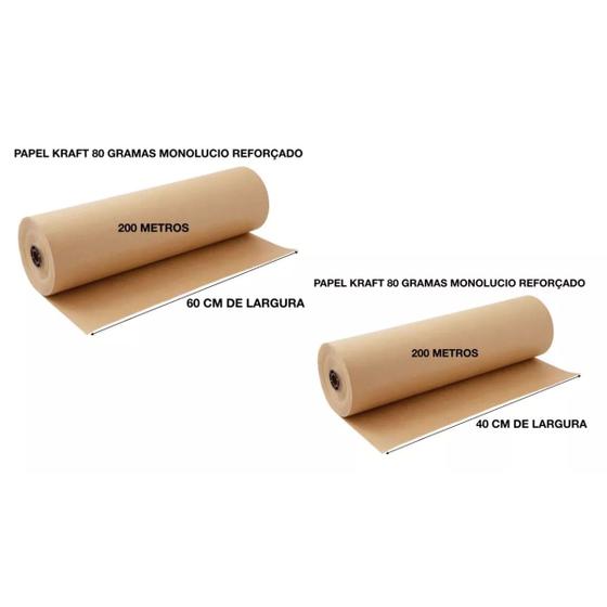 Imagem de Bobina de papel kraft de 40/60 cm 200 metros suporte mesa bancada balcão resistente embalagem 80g 