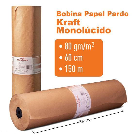 Bobina Papel Pardo kraft Monolúcido 80g 60cm x150m embalagem Menor preço em Bobina Papel Pardo kraft Monolúcido 80g 60cm x150m embalagem