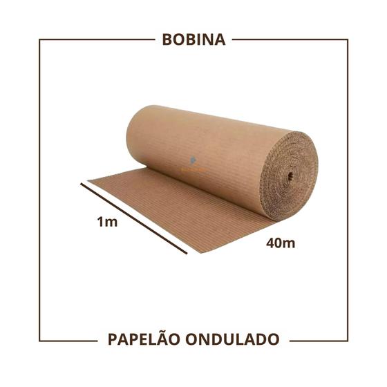 Imagem de Bobina Papelão Ondulado 1,00 Mts X 40 Metros Salva Piso Obra Embalagem Reforma Casa