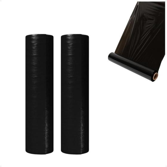 Imagem de Bobina Rolo Filme Stretch Preto 50Cm X 25 Micras - 2 Rolos