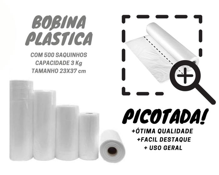 Imagem de Bobina Saco Plástico Picotada C/500 Cap. 3kg mercado freezer