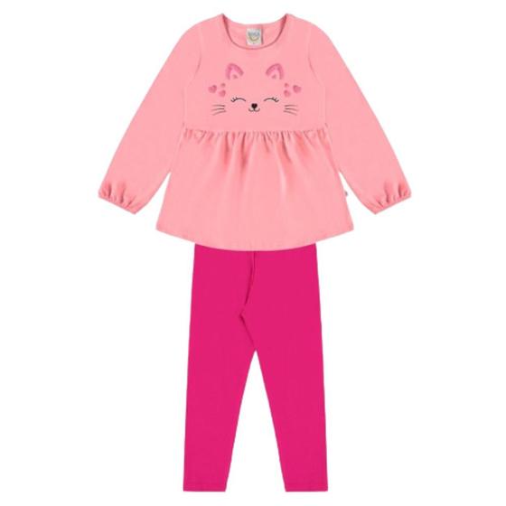 Imagem de Boca Grande Conjunto Bata e Calca Legging Gatinha Rosa