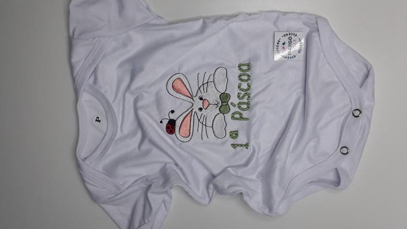 Imagem de Body Baby Bordado personalizado Linah Mini Happy Easter Primeira Páscoa Verde Tam RN