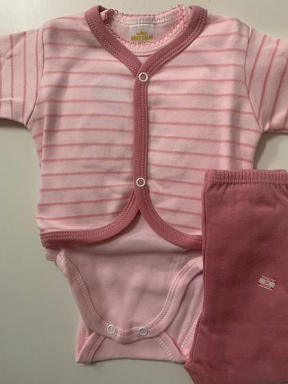 Imagem de Body Bebê 03 a 06 Meses com Calça e Colete Rosa Aconchego P