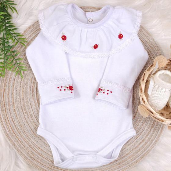 Body Bebe Com Gola em Cambraia Bordada Rococó Vermelho Menor preço em Body Bebe Com Gola em Cambraia Bordada Rococó Vermelho