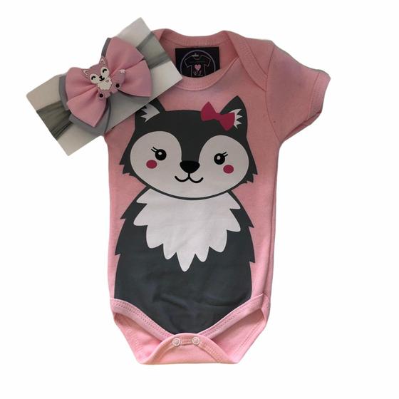 Imagem de Body Bebe Infantil Menina Raposa + Laço - Mesversário