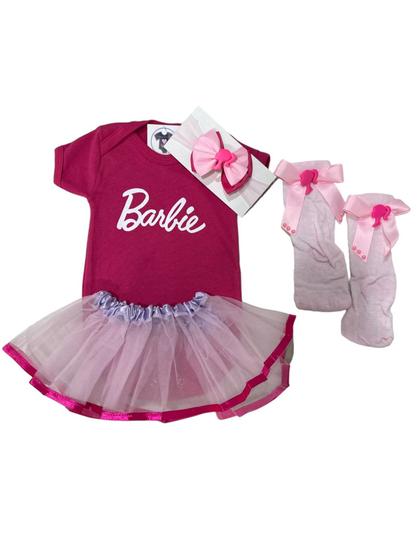 Imagem de Body Bebe Menina Barbie + Laço + Tule + Meia Arrastão - Temático Mesversario
