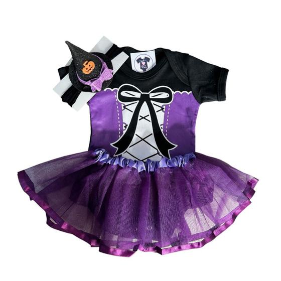 Imagem de Body Bebe Menina  Bruxinha + Tutu + Chapeuzinho - Halloween -Temático