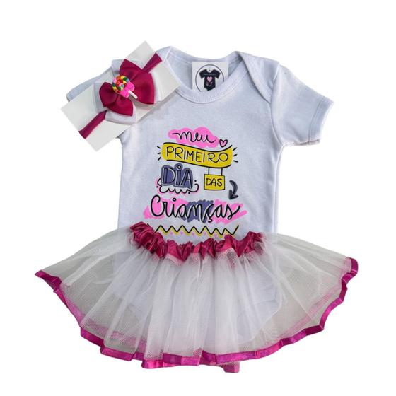 Imagem de Body Bebe Menina - Dia das Crianças + Tutu + Laço - Temático