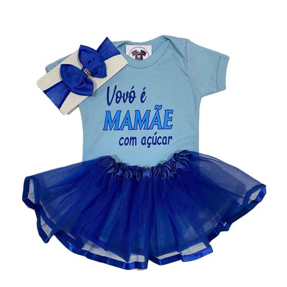 Imagem de Body Bebe Menina-Frases- VOVÓ COM AÇUCAR+ Laço + Saia Tule - Temático Mesversário