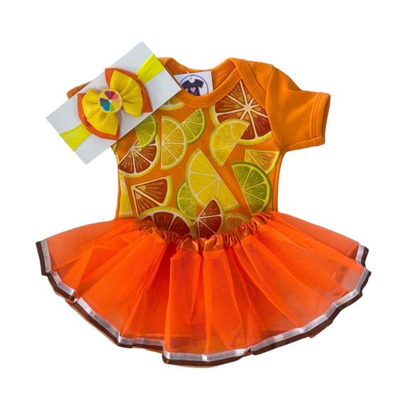 Imagem de Body Bebe Menina FRUTINHA LARANJA + Laço +Tutu- Mesversário Temático